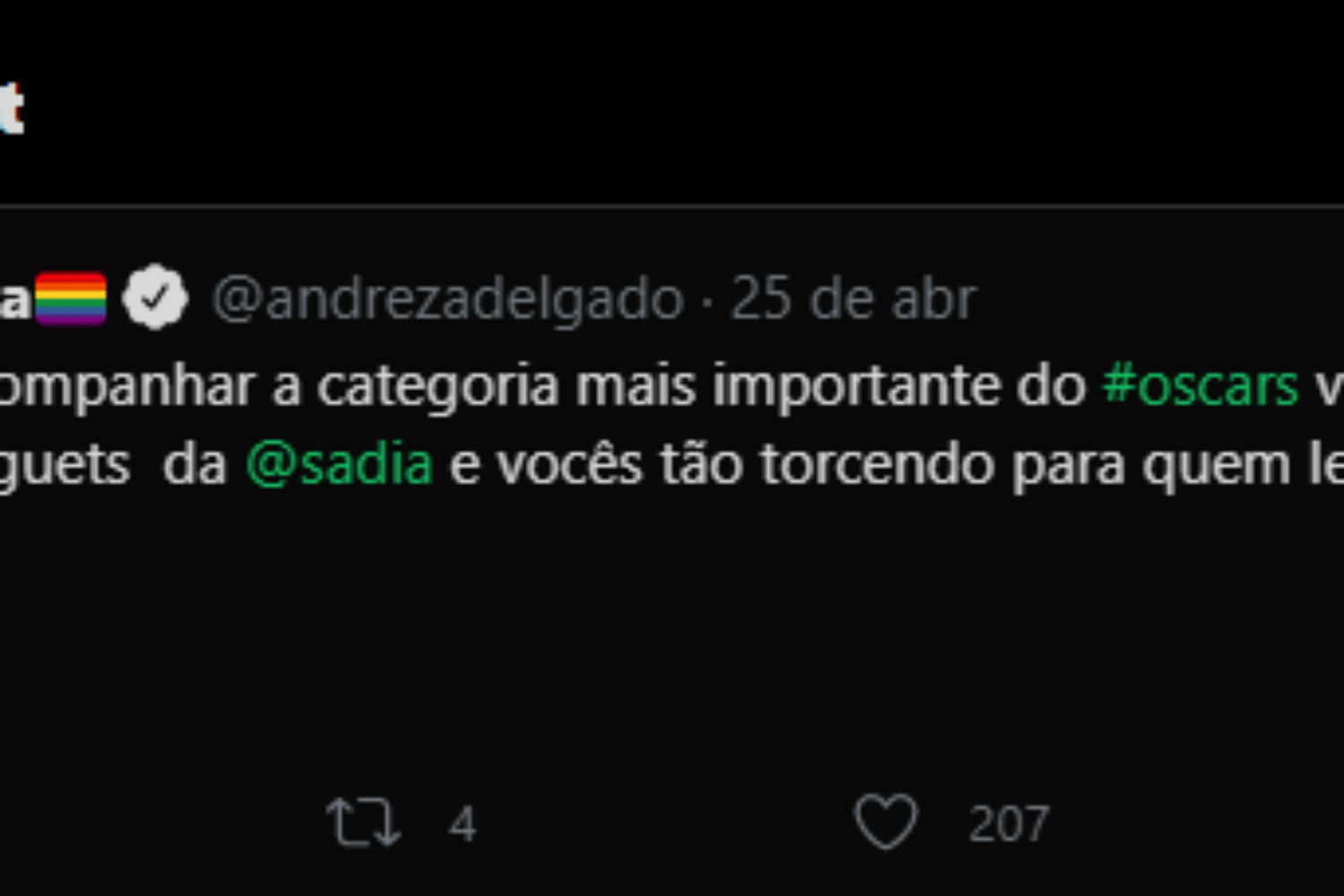 Case - Andreza Delgado comenta live do Oscar no Twitter para Sadia