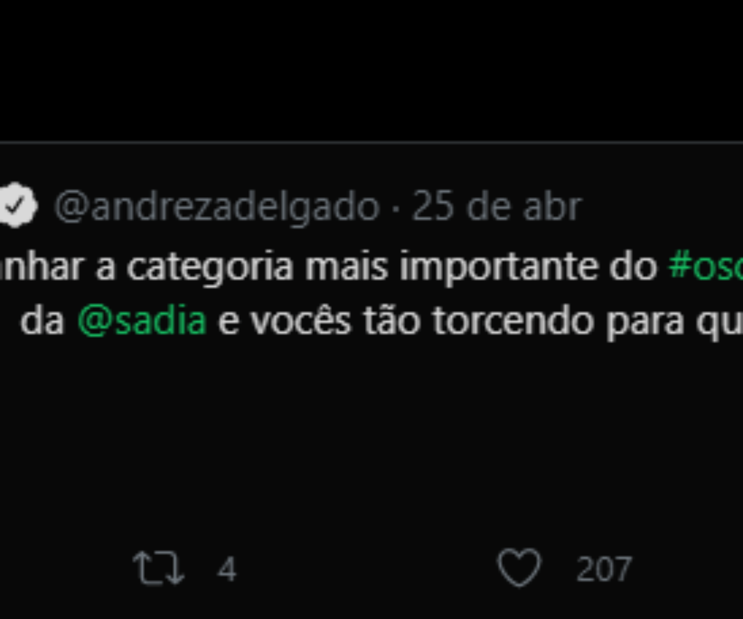 Case - Andreza Delgado comenta live do Oscar no Twitter para Sadia