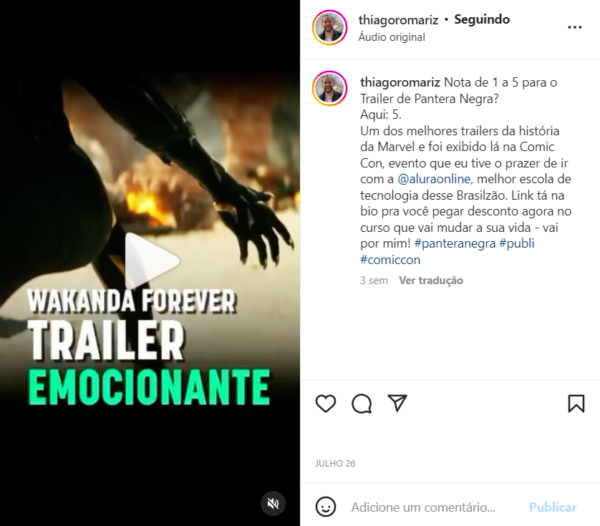 Mídia Reels Instagram Thiago