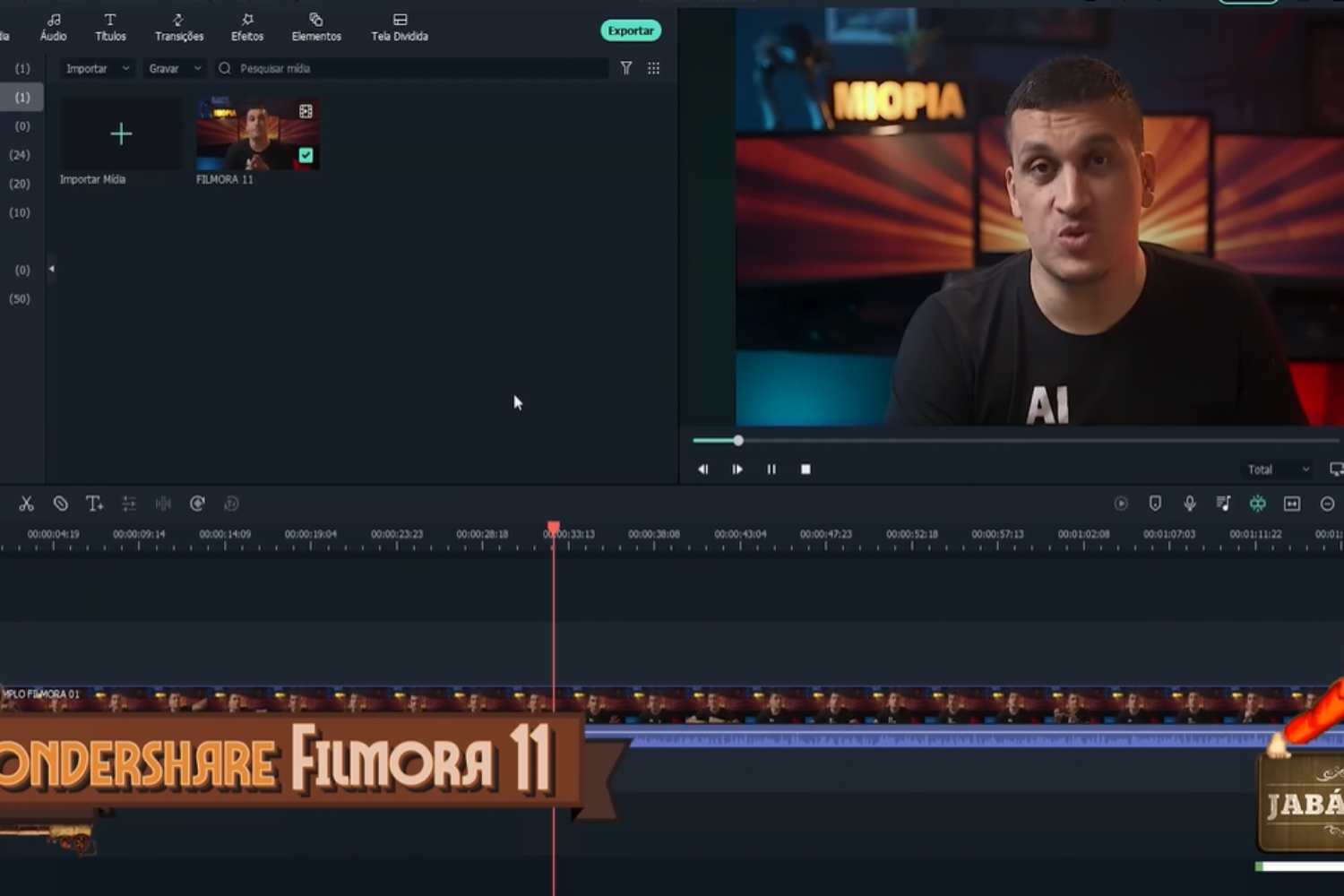 Tela Filmora edição Gaveta